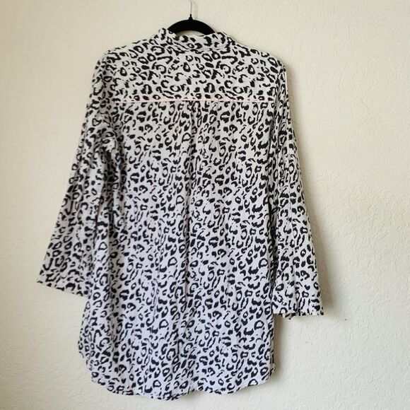 Victoria Secret Sleep Shirt Dress M White Animal Print Button Down Long Sleeve - Picture 2 of 9